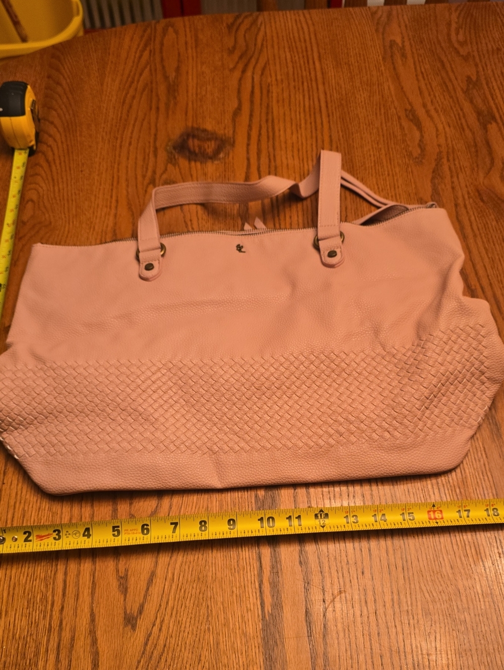Blush Woven-Accent Tote Bag with Double Straps